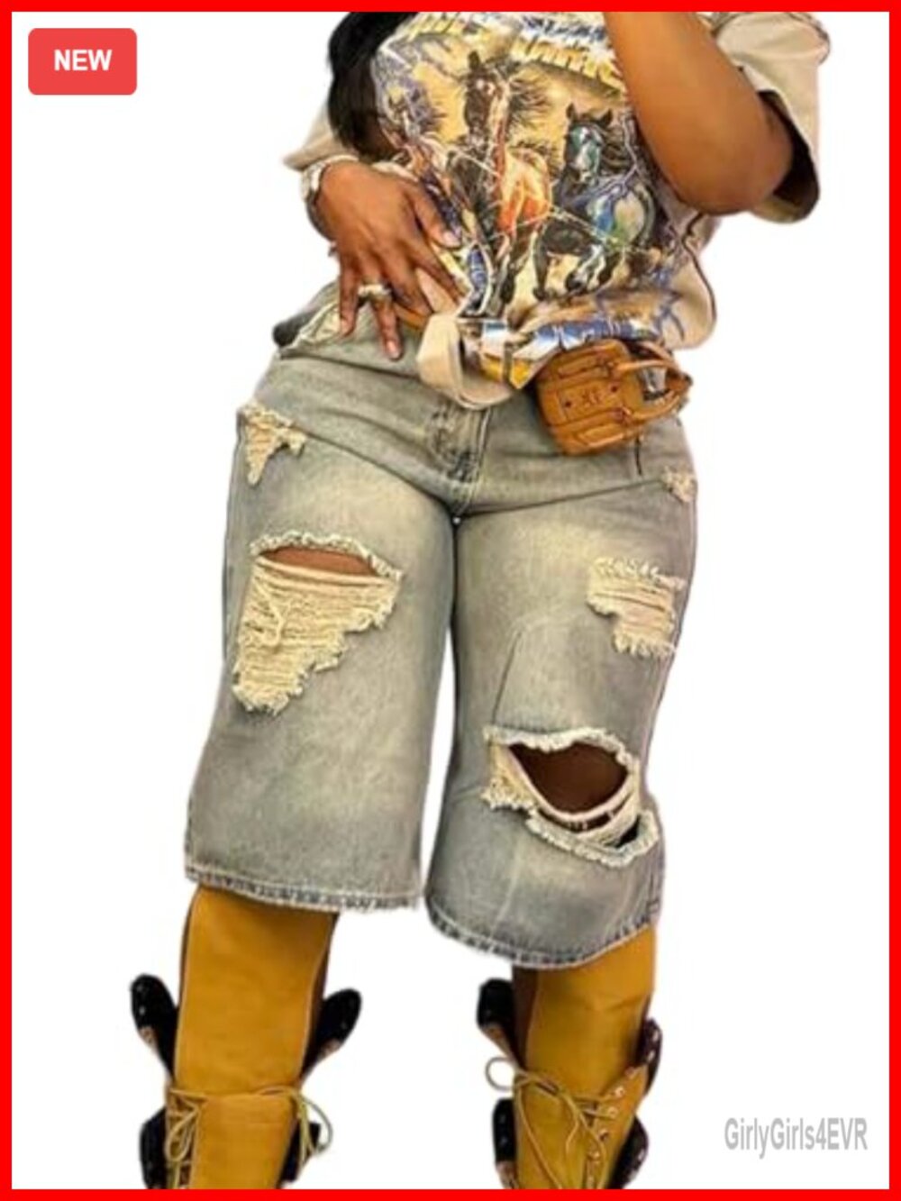 Baggy High Waisted Jean Shorts Distressed Ripped Bermuda 95% Polyester